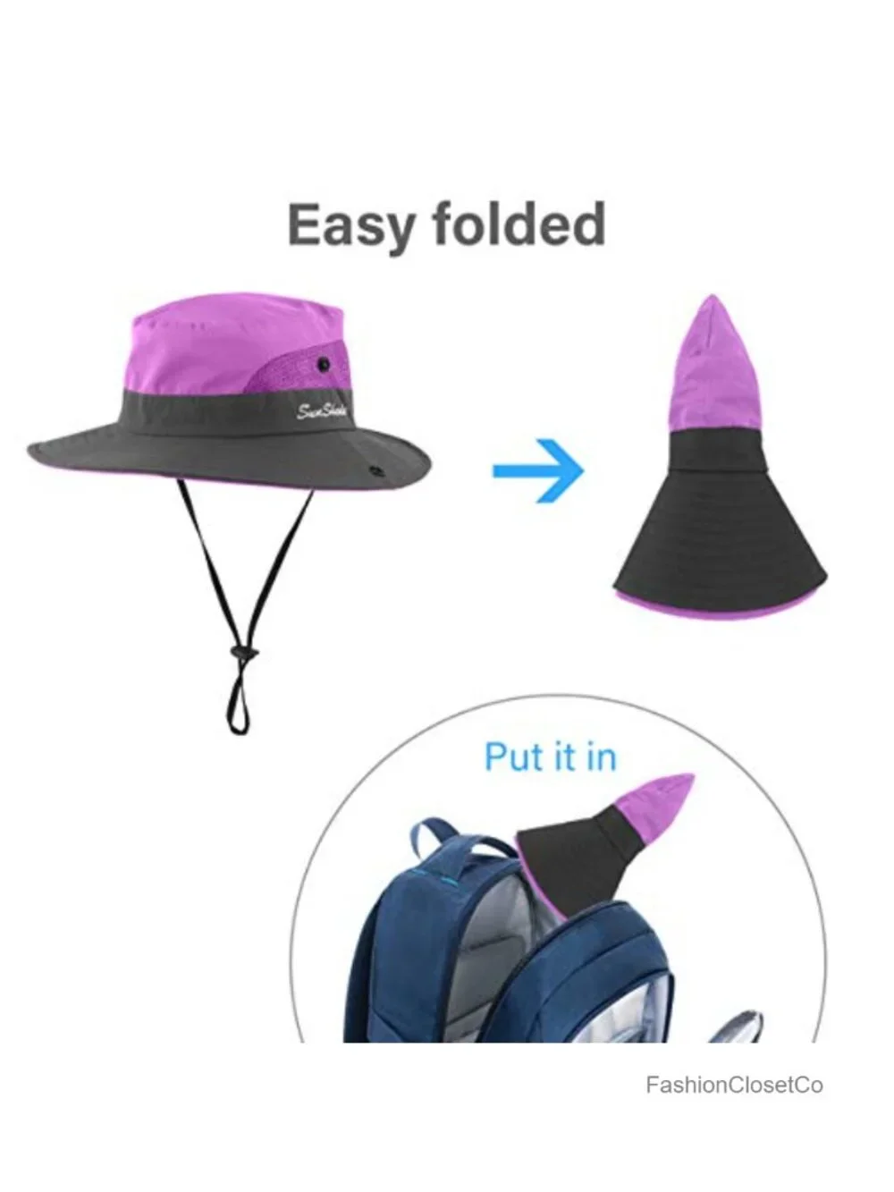 6 Packable Ponytail Wide Brim Sun Hats UPF 50+ for Beach Fishing Hiking